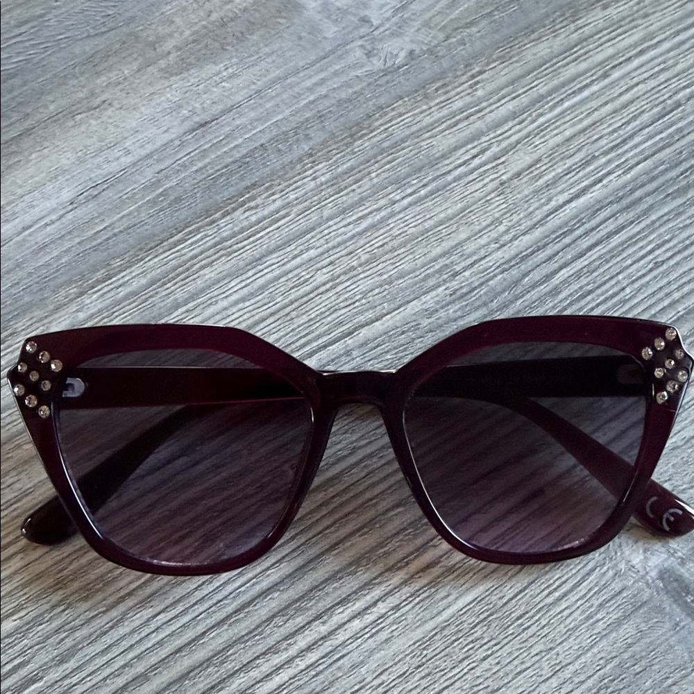Foster Grant Burgundy Sunglasses with Studded Details